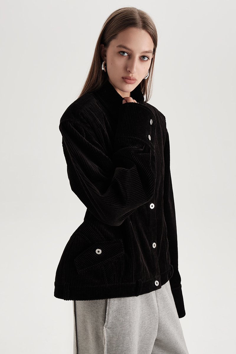 Картинка Рубашка с баской вельветовая черного цвета от магазина