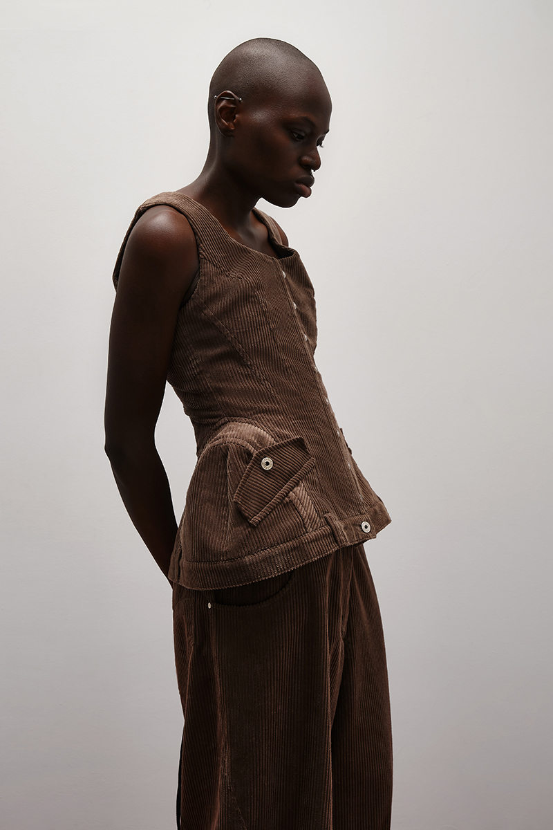 Картинка Корсет с баской вельветовый коричневого цвета от магазина