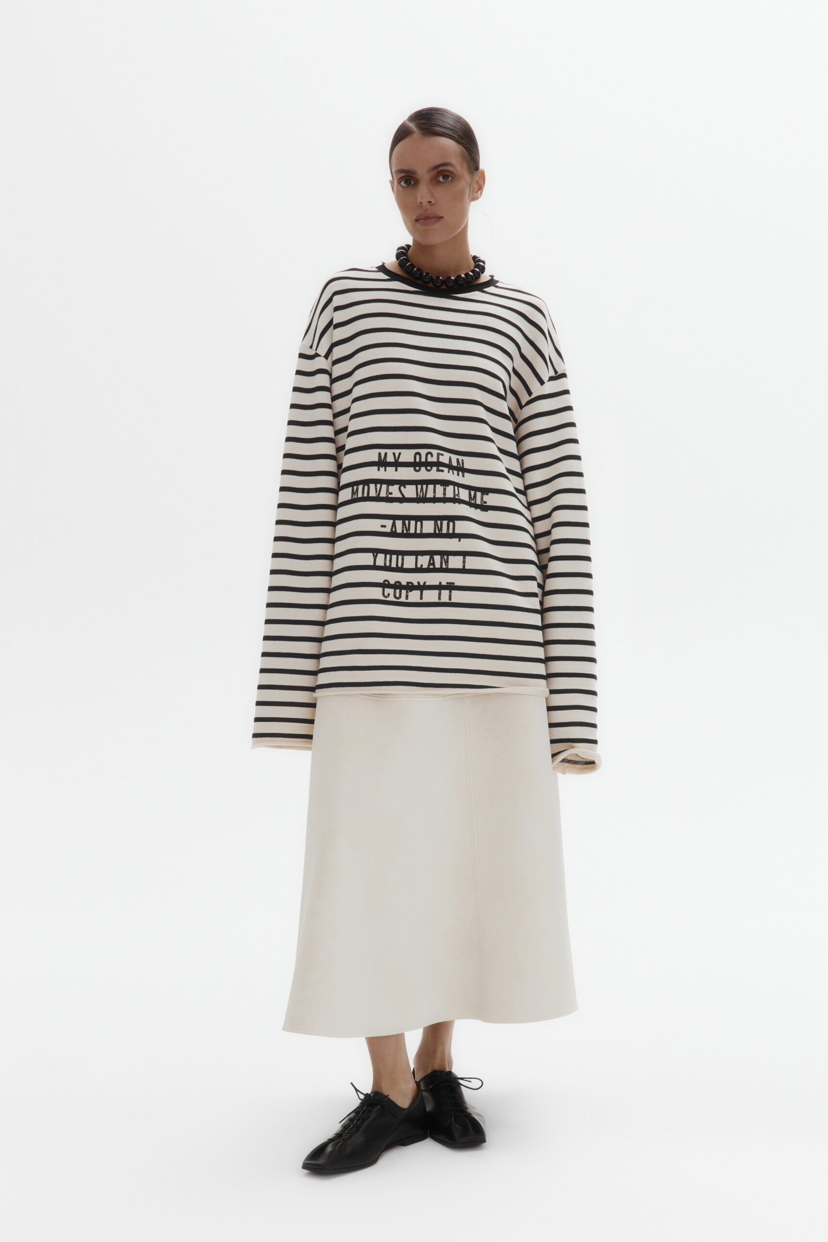 Картинка Свободный лонгслив MY OCEAN (молочный в полоску) от магазина