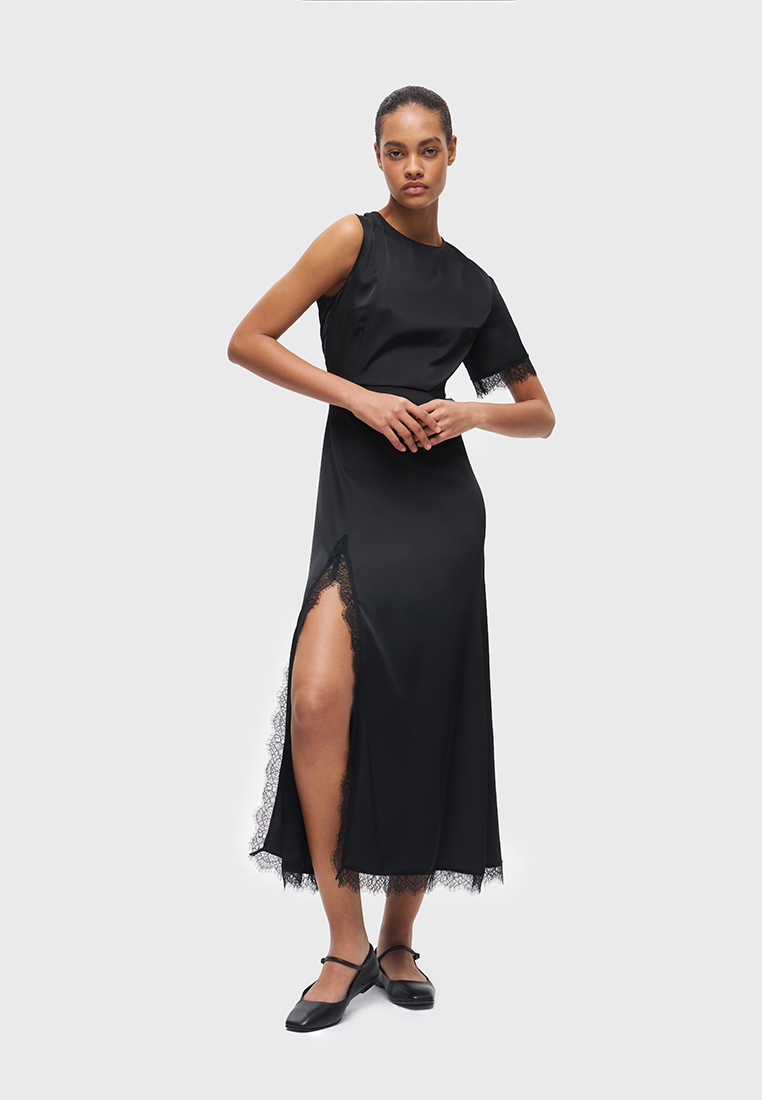 Картинка Платье ассиметричное с кружевом черного цвета от магазина