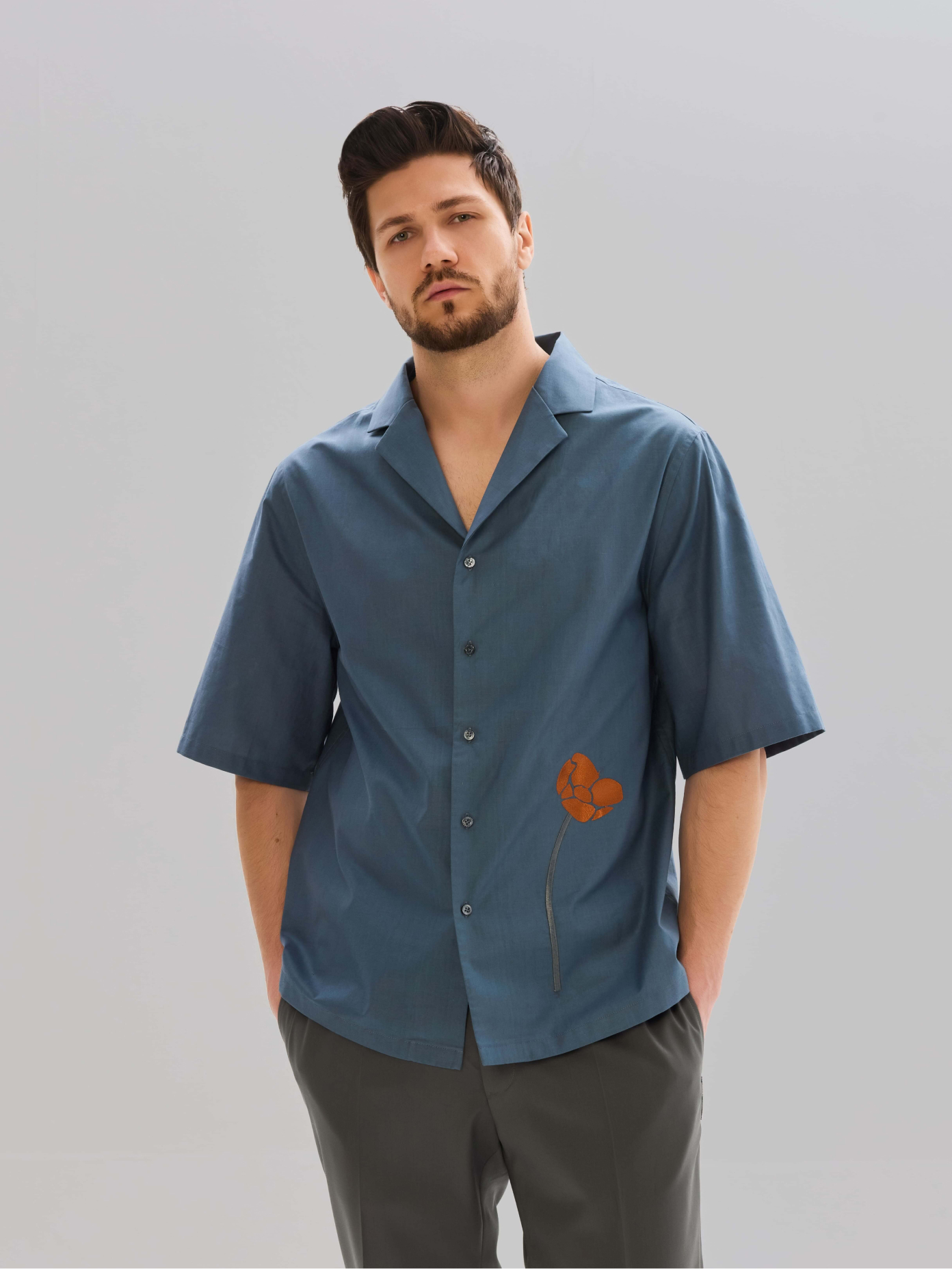 Картинка Рубашка с вышивкой (Синий) от магазина