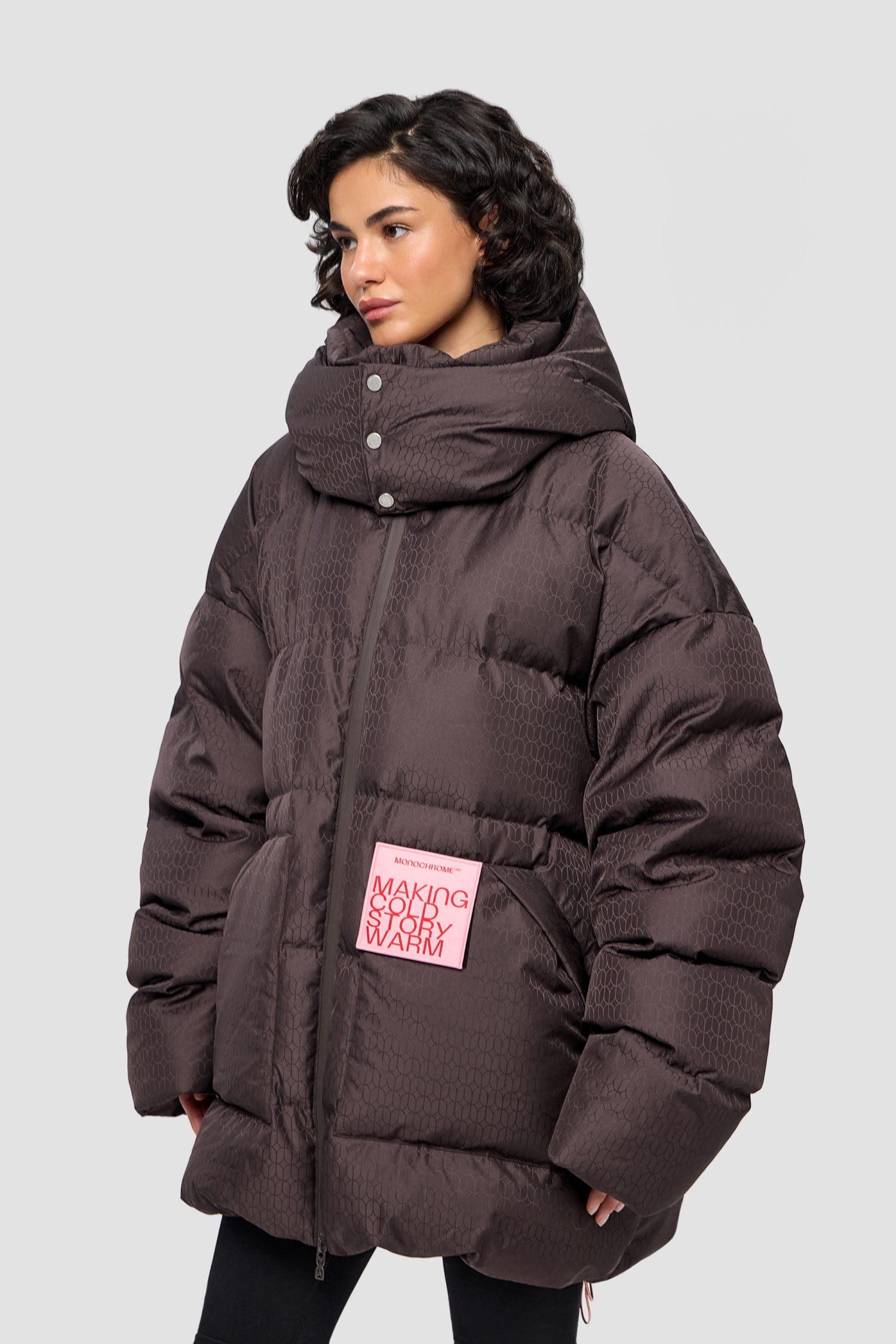 Картинка Пуховик DOWN JACKET JAQUARD PATTERN BROWN от магазина