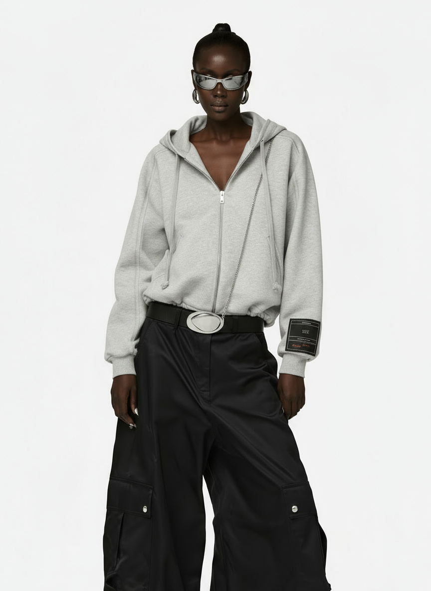 Картинка Худи ЗИП с необработанным краем серая от магазина