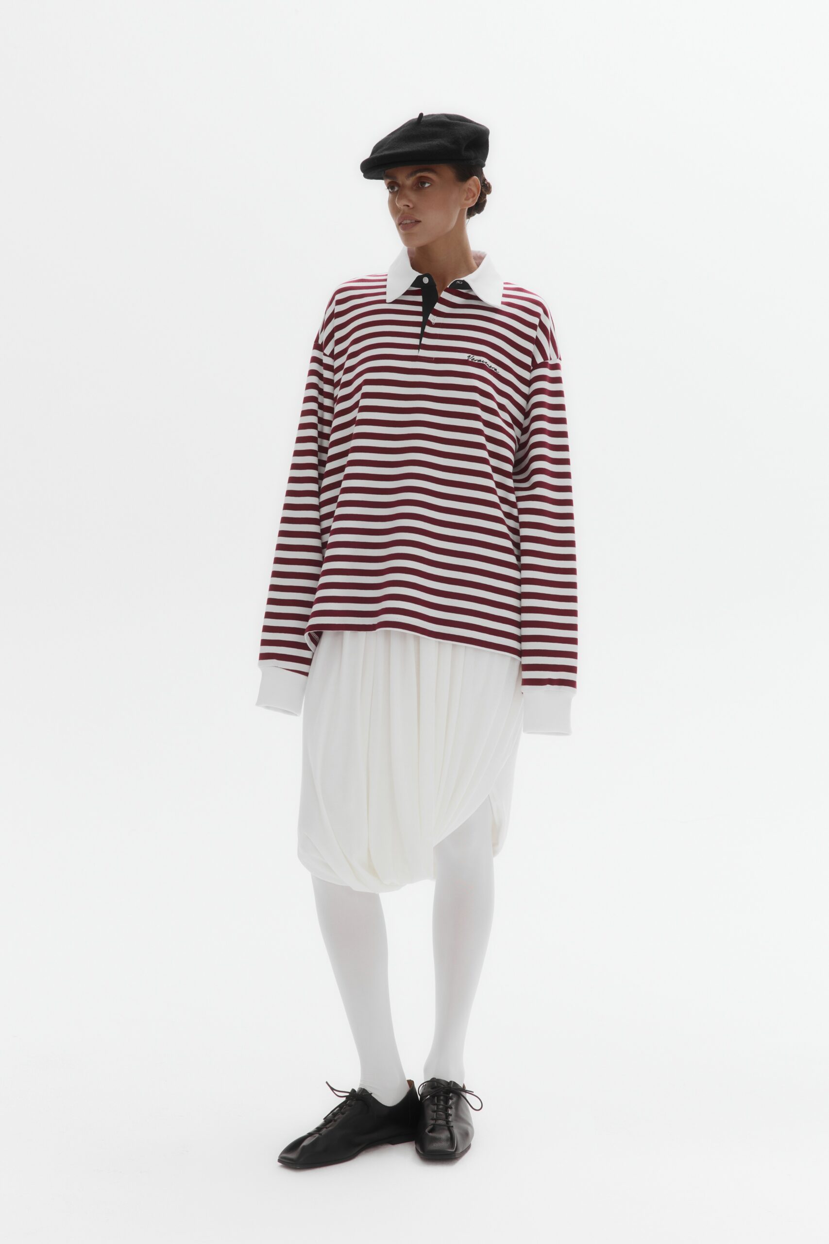 Картинка Лонгслив-поло BRETON STRIPE (бордовый в полоску) от магазина