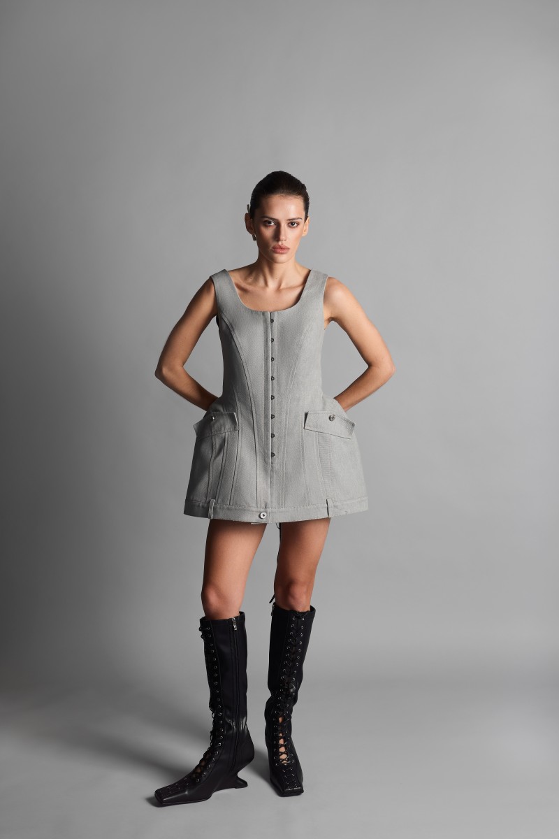 Картинка Платье-корсет с баской серого цвета от магазина