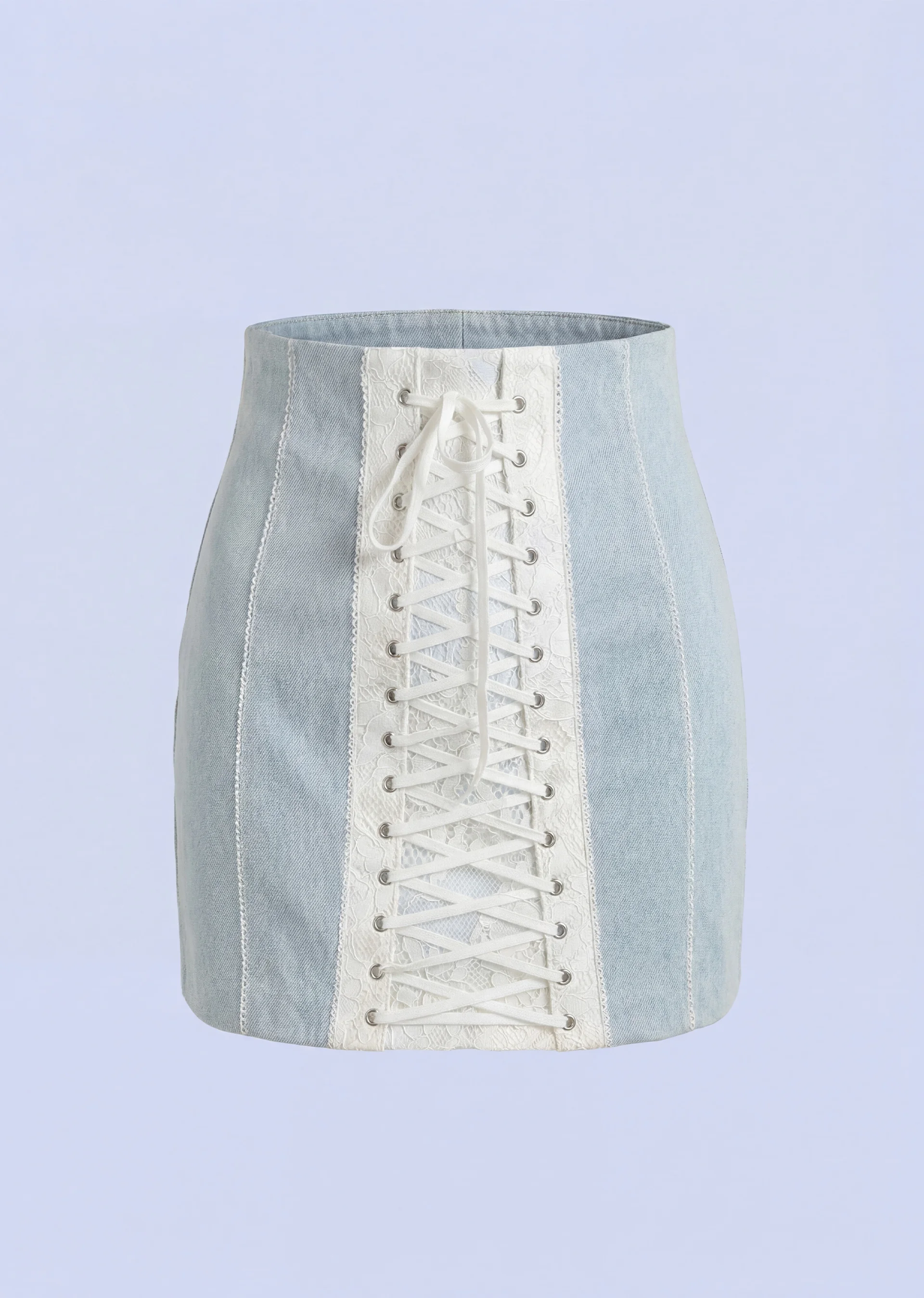 Картинка Юбка корсетная деним с кружевом от магазина