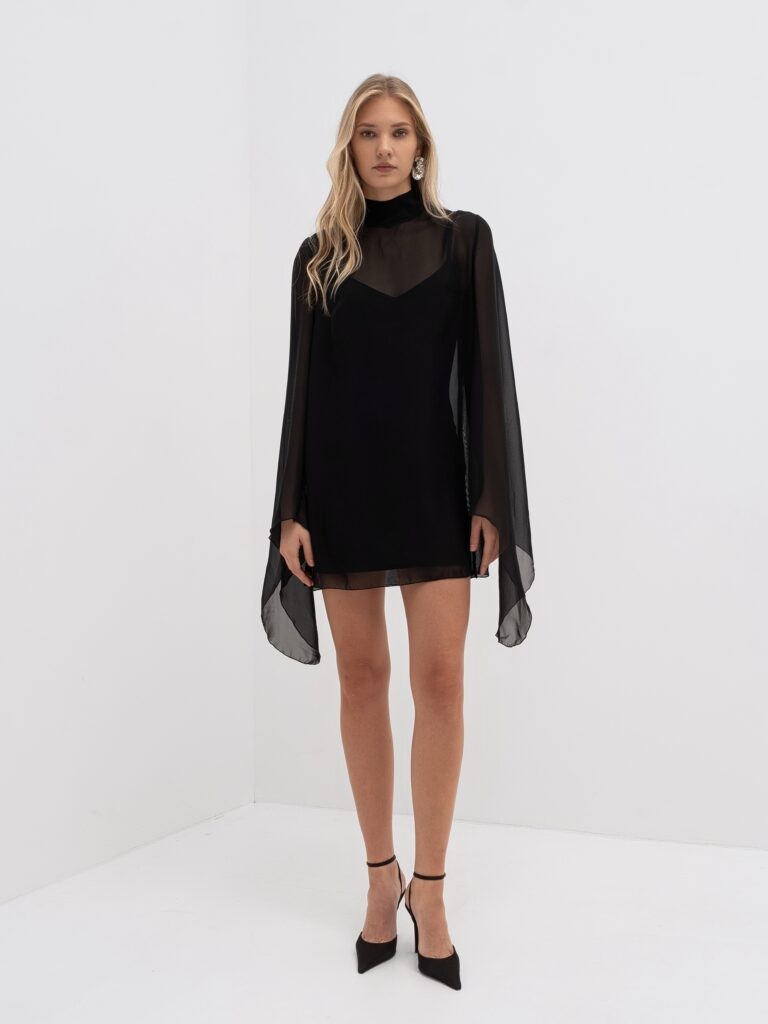 Картинка Платье из шифона двойное черное от магазина